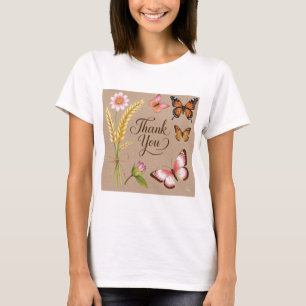 Camiseta Flores selvagens boêmicas, borboletas, pedúnculos 