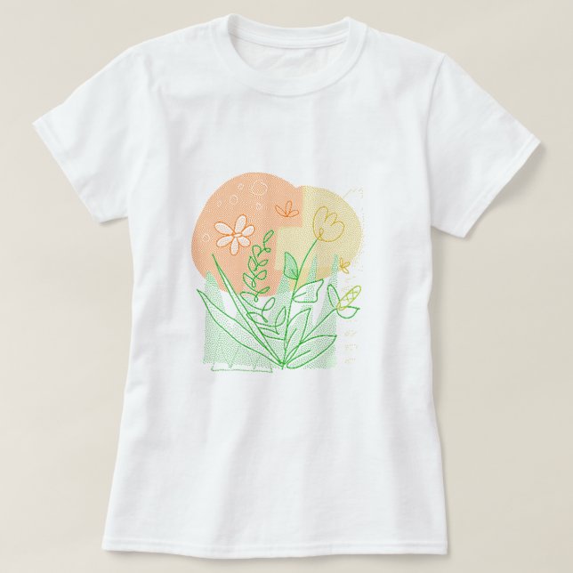 Camiseta Flores Selvagens Botânicas Víblias de Verão ao Lon (Frente do Design)