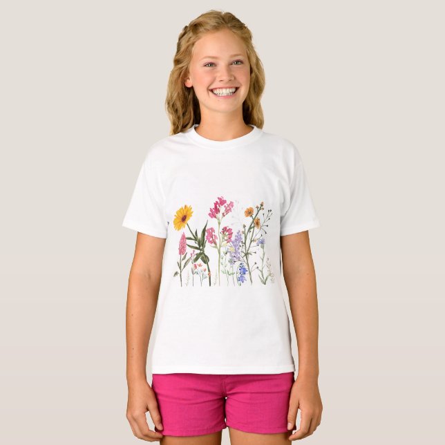 Camiseta Flores Selvagens, Camiseta Infantil Botân (Frente Completa)