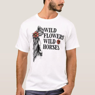 Camiseta Flores Selvagens Cavalos Selvagens, Cavalos-de-Cor