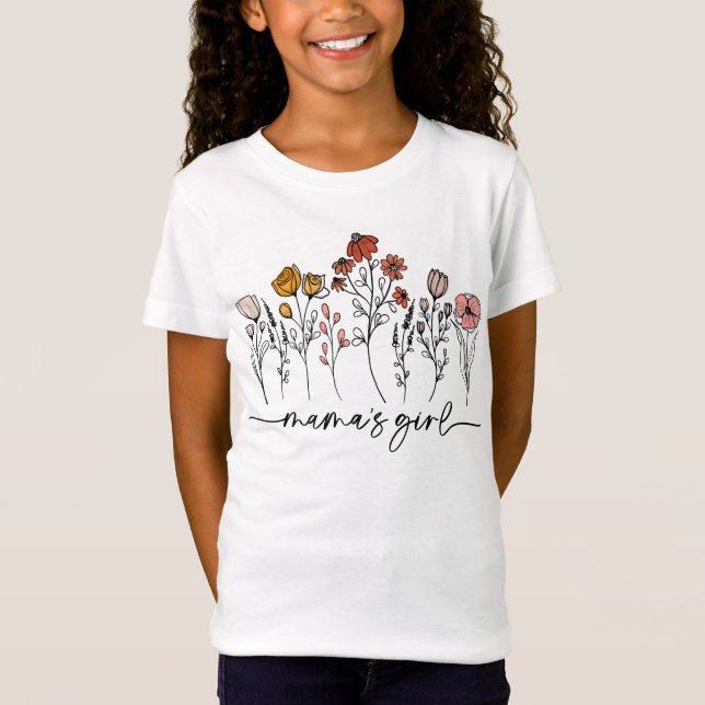 Camiseta Flores selvagens da menina, Lineart Floral Mínimo (Frente)