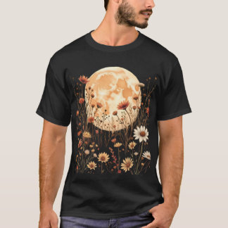 Camiseta Flores Selvagens Místicas E Lua Cheia.