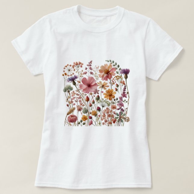 Camiseta Flores Selvagens Vintage (Frente do Design)