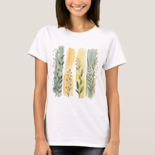 CAMISETA FLÔRES SILVESTRES BOHO LARANJA AMARELO VERDE