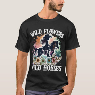 Camiseta Flores Silvestres Cavalos Retrô Sunset Sulista Vac