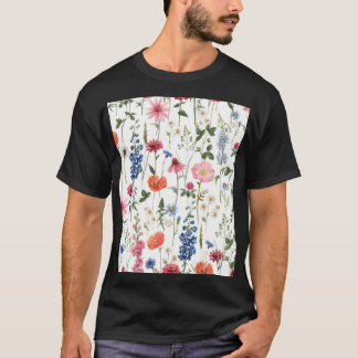 Camiseta Flores silvestres de verão, padrão sem costura de