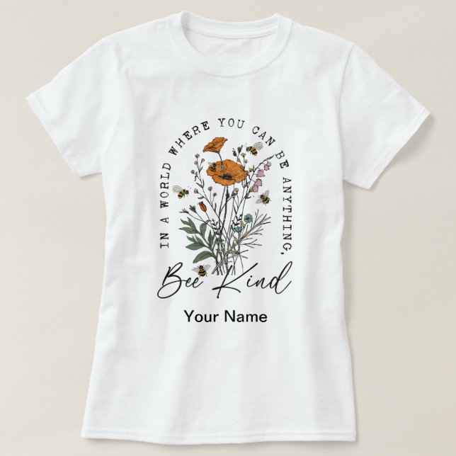 Camiseta Flores Silvestres e Abelha Vintage (Frente do Design)