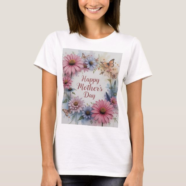 Camiseta Flores silvestres Feliz Dia das Mães (Frente)