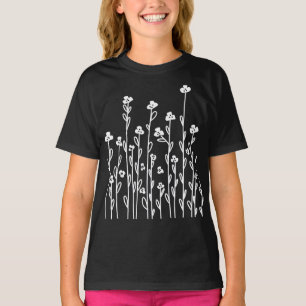 Camiseta Flores silvestres florais, flores brancas e pretas