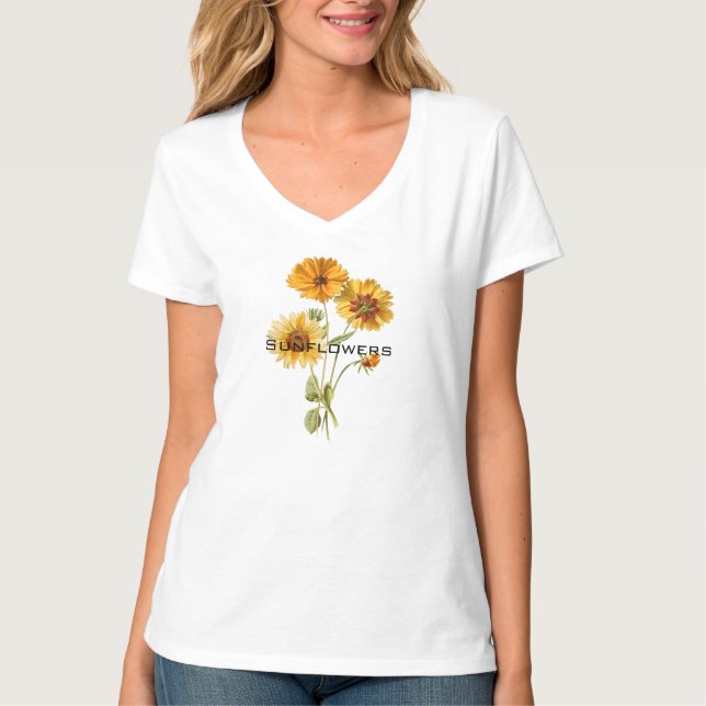 Camiseta Flores solares modernas cor d'água texto elegante  (Frente)