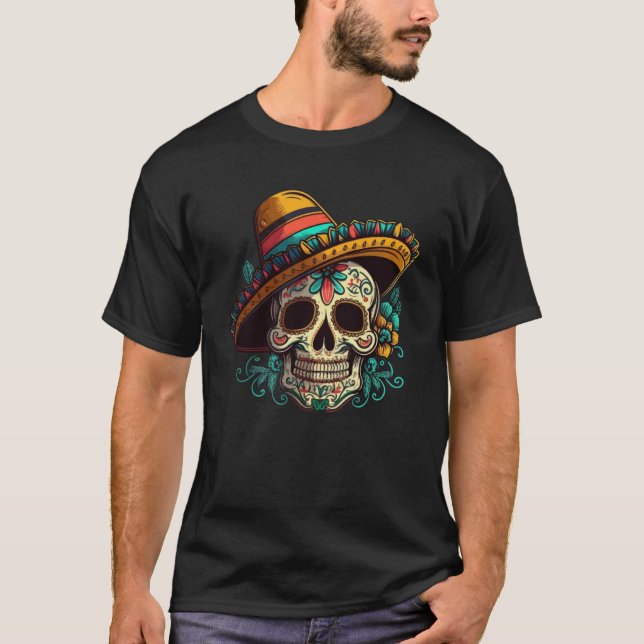 Camiseta Flores Sugar Skull Cinco De mayo Mexicano Dia de L (Frente)