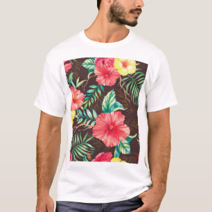 Camiseta Flores Tropicais Coloridas Fundo Escuro