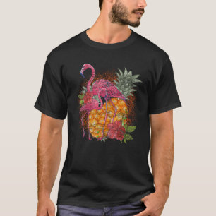 Camiseta Flores Tropicais de abacaxi Rosa-Rosa-Flamingo