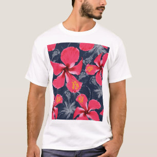 Camiseta Flores Tropicais de Hibisco Design de Verão