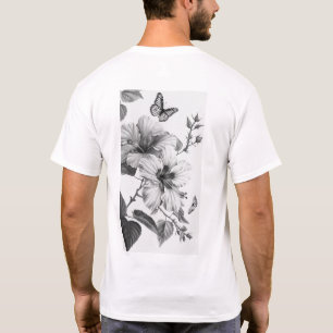 Camiseta Flores tropicais de hibisco e borboletas