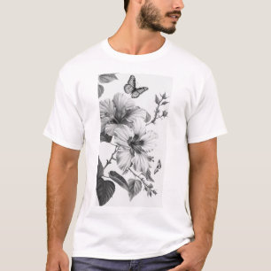 Camiseta Flores tropicais de hibisco e borboletas