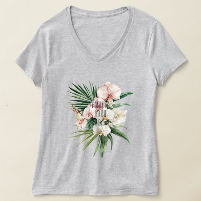 Camiseta Flores Tropicais de Orquídeas bonito Rosa (Postura )