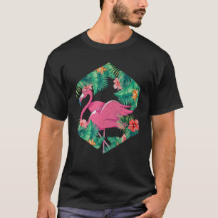 Camiseta Flores Tropicais De Pássaros Flamingo Floral Rosa