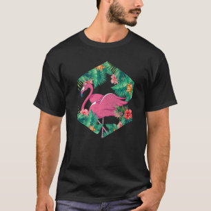 Camiseta Flores Tropicais De Pássaros Flamingo Floral Rosa