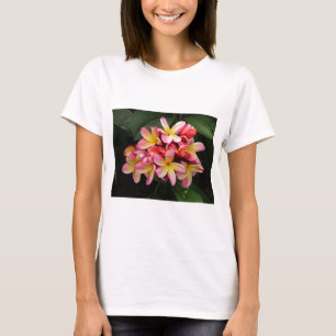 Camiseta Flores Tropicais de Plumeria Rosa e Amarelo