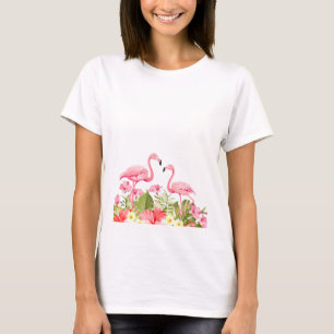 Camiseta Flores Tropicais E Flamingos-32146