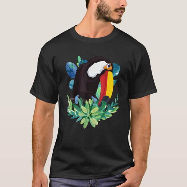 Camiseta Flores Tropicais Tucano Floral Exótico De Aves (Frente)