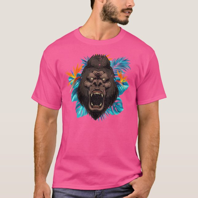 Camiseta Flores Tropicais Vida Selvagem Macaco Primata Zool (Frente)
