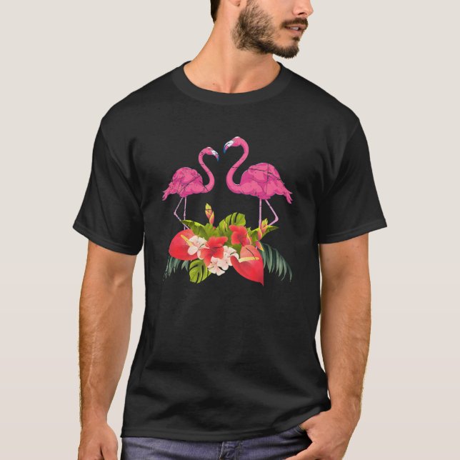Camiseta Flores Tropicais Zoo Animal Exótico Pássaro Rosa-R (Frente)