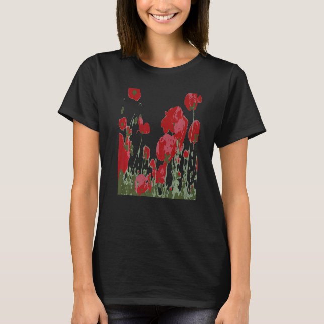 Camiseta Flores Vermelhas Artísticas Do Vetor De Recolher (Frente)