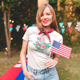 Camiseta Flores Vermelhas Brancas E Azuis Patriótica 4 De J