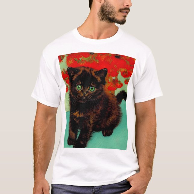 Camiseta Flores Vermelhas de Gogh Pretas (Frente)