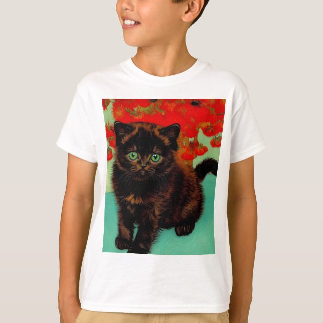 Camiseta Flores Vermelhas de Gogh Pretas (Frente)