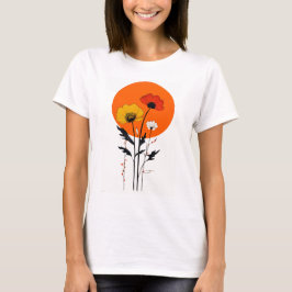 Camiseta Flores Vermelhas e Amarelas com Sol