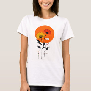 Camiseta Flores Vermelhas e Amarelas com Sol