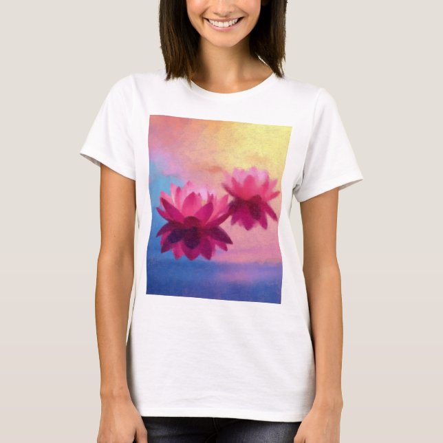 Camiseta Flores Vibrantes de Abstrato Lotus (Frente)