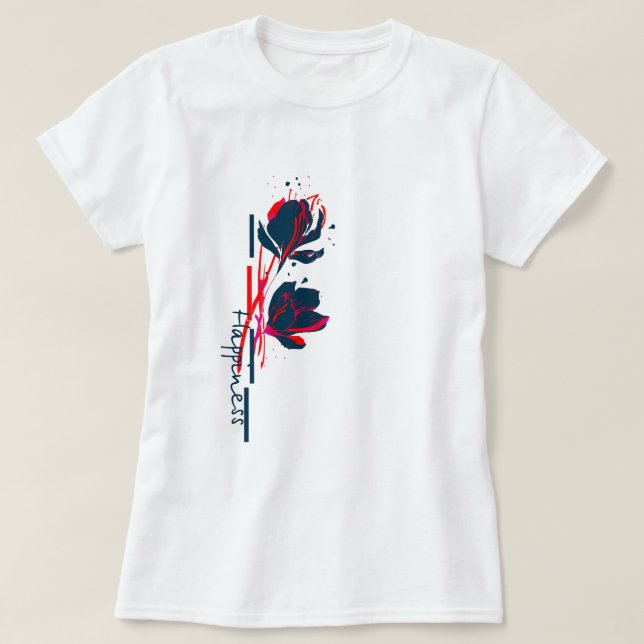 Camiseta Flores vibrantes minimalísticas da felicidade (Frente do Design)