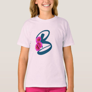 Camiseta Flores Zinnia Monograma Inicial B 