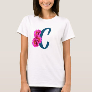 Camiseta Flores Zinnia Monograma Inicial C