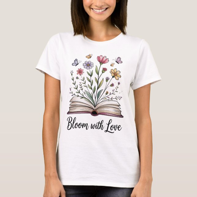 Camiseta Florescer com Amor Livro Aberto Floral Borboleta (Frente)