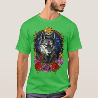 Camiseta Floresta Animal da Lua do Lobo Psicodélico Fases F