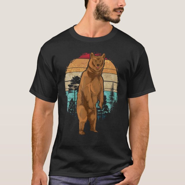 Camiseta Floresta Animal Selvagem Urso Castanho Retro Natur (Frente)