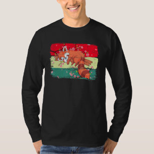 Camiseta Floresta Chinesa de Flor Florestal Dormindo Vermel