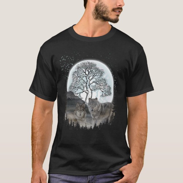 Camiseta Floresta com Lua cheia e Cliff de Silhouette Howl (Frente)
