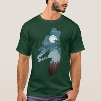 Camiseta Floresta com o cão FullMoon e Howling Wolfwolf