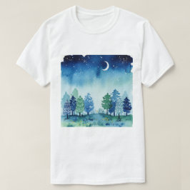 Camiseta Floresta conífera sob um céu estrelado