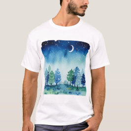 Camiseta Floresta conífera sob um céu estrelado