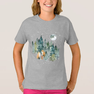 Camiseta Floresta da Família Fox com Lua Cheia
