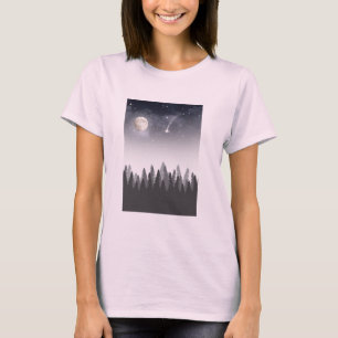 Camiseta Floresta da Lua Mística Paisagem Noturna Estrelada