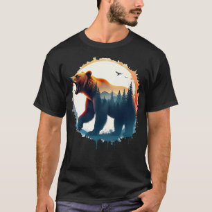 Camiseta Floresta de Aquarela do Urso Cinzento em Raiva