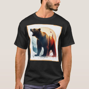 Camiseta Floresta de Aquarela do Urso Cinzento em Raiva